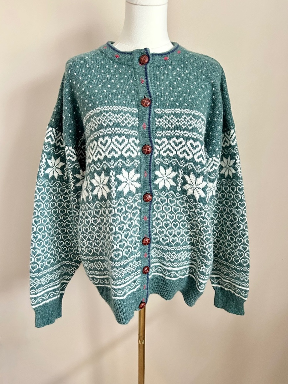 VTG Northern Reflections Fair Isle Nordic Knit Cardigan Sweater XL